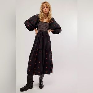 NWT FREE PEOPLE Dahlia Embroidered Maxi Dress In Black Combo - Size - Medium